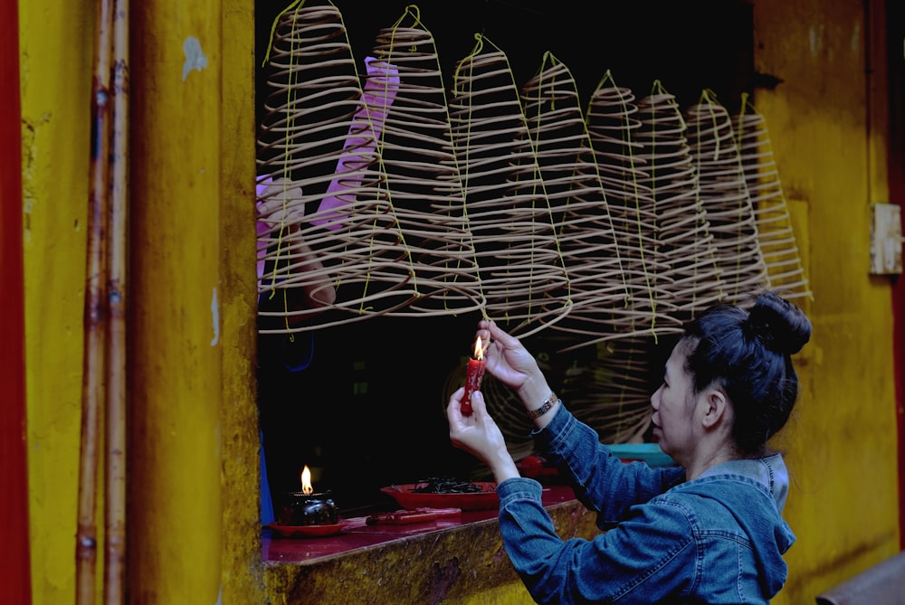 woman holding lantern