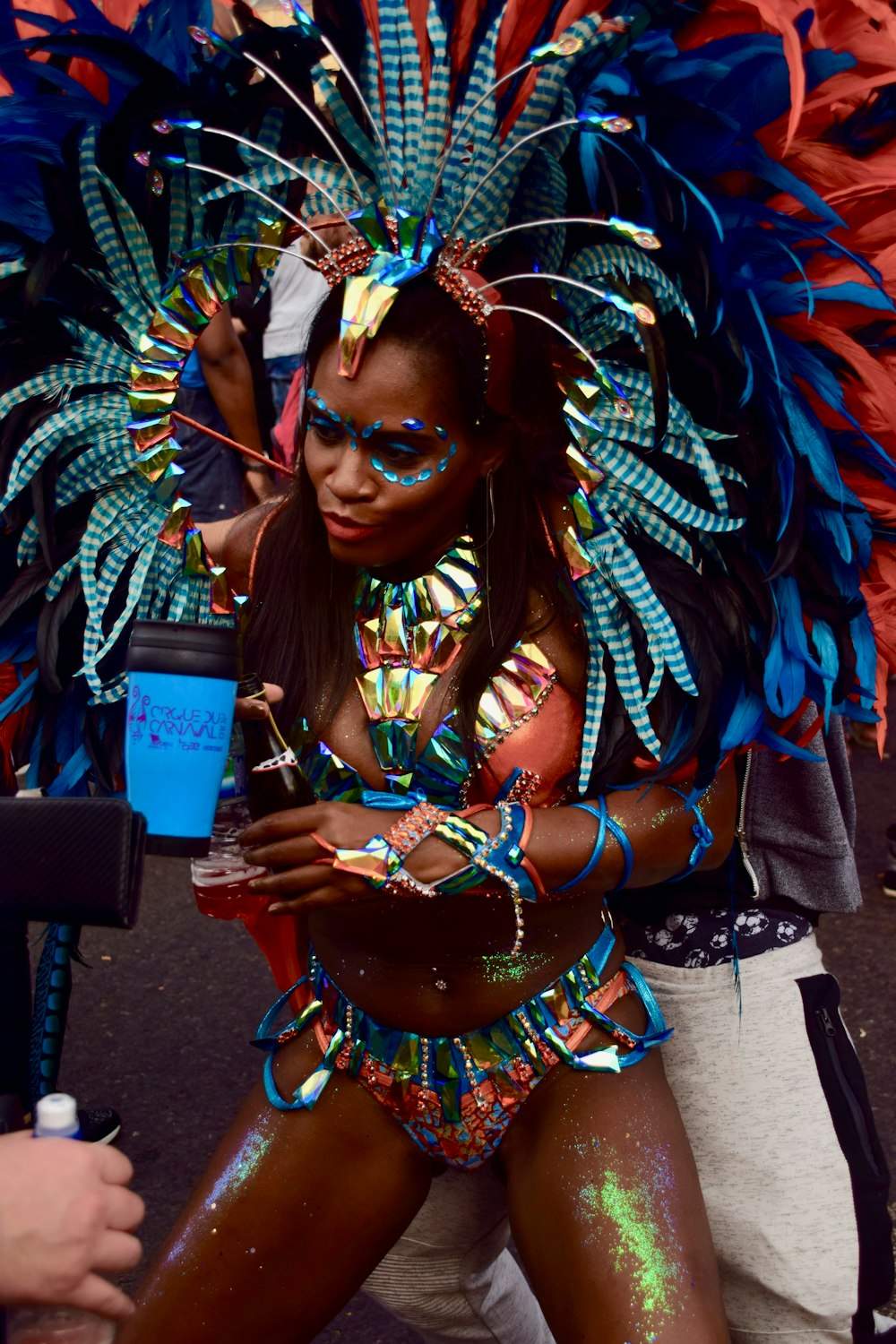 woman wearing blue headdress