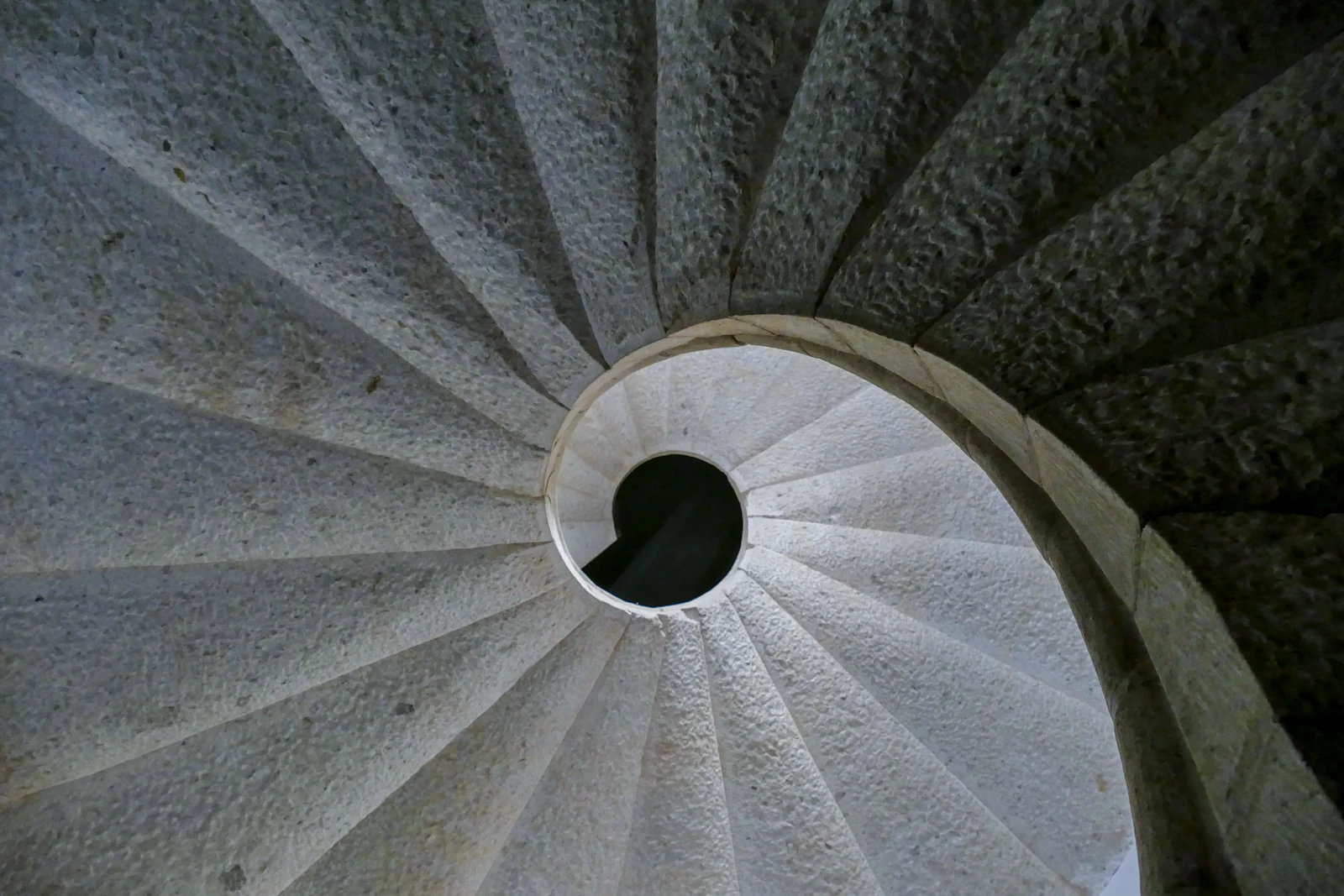 White and gray spiral stairs