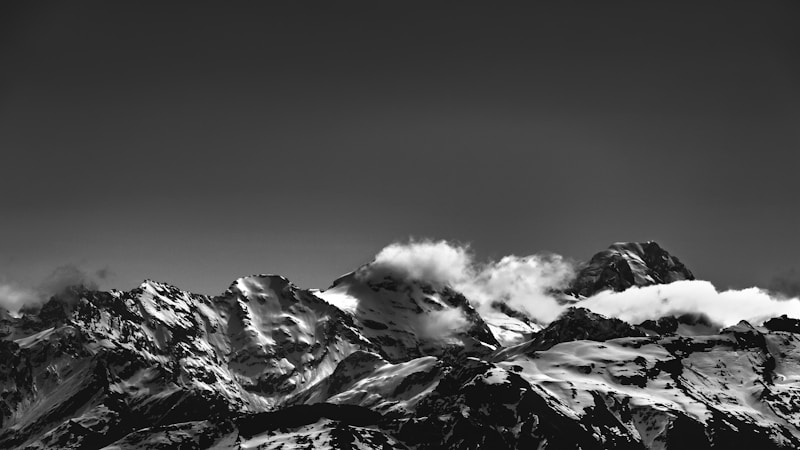 grayscale photography of mountains