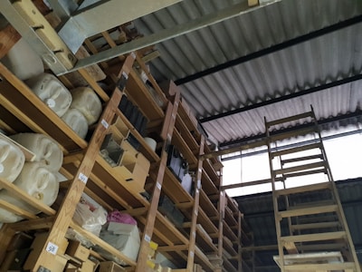 Interior view of storage shelves with supplies