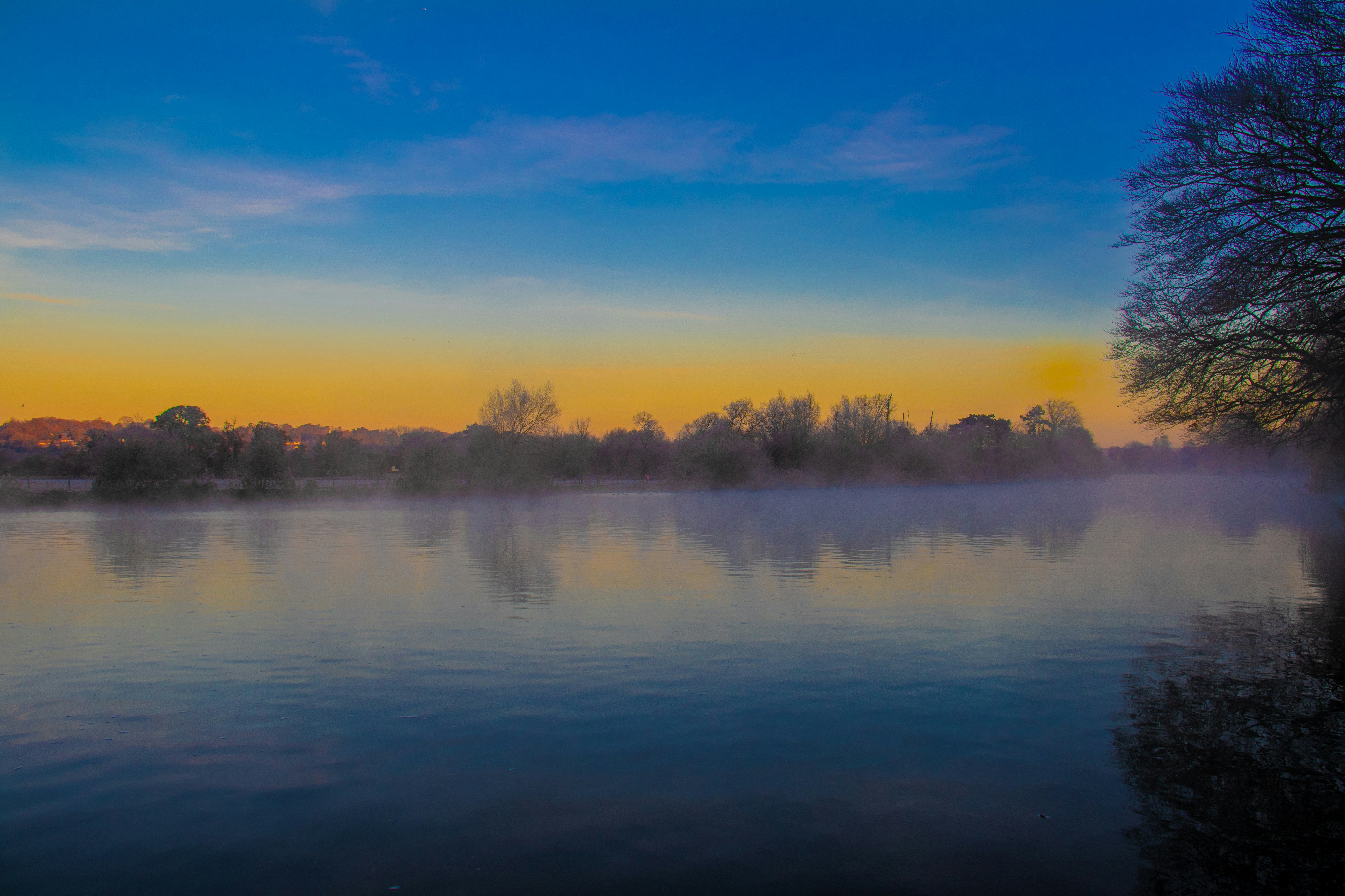 They say it is the early bird that catches the worm and this was the case with this photo.  I was facilitating a team-building workshop at Bisham Abbey, one of the former homes of Henry VIII.  It stands on the banks of the Rover Thames, near Henley.  It was a cold a frosty morning and I got up early to capture the sun rising and the mist on the river.  It was so colourful and tranquil.