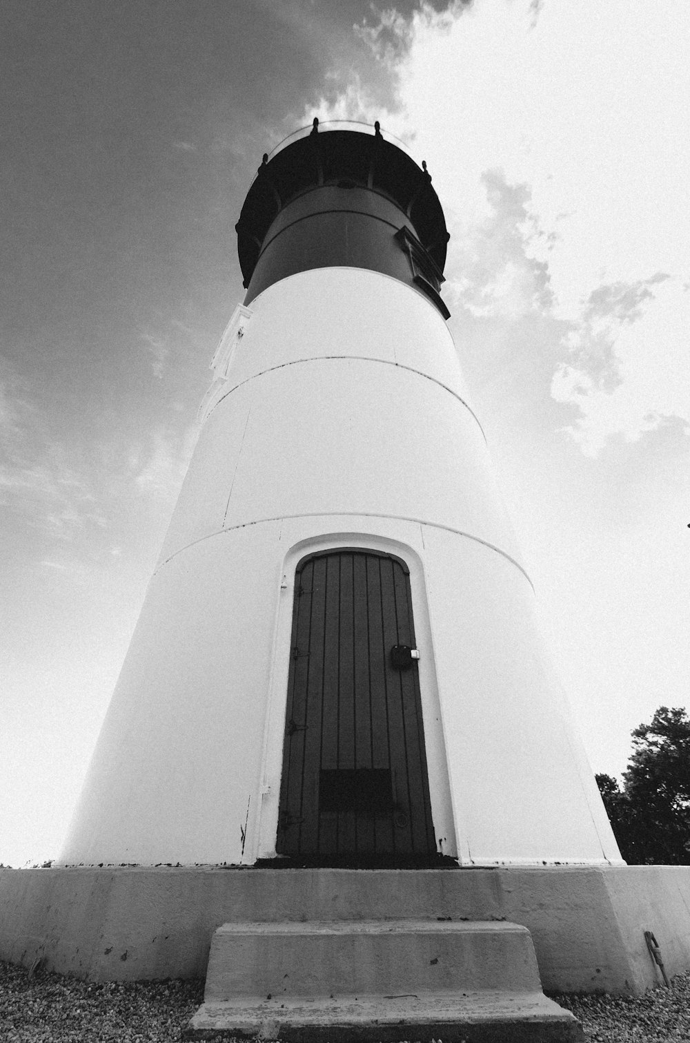 worm's eye view of lighthouse