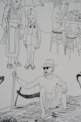 person holding stick near the ocean sketch