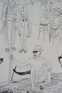 person holding stick near the ocean sketch