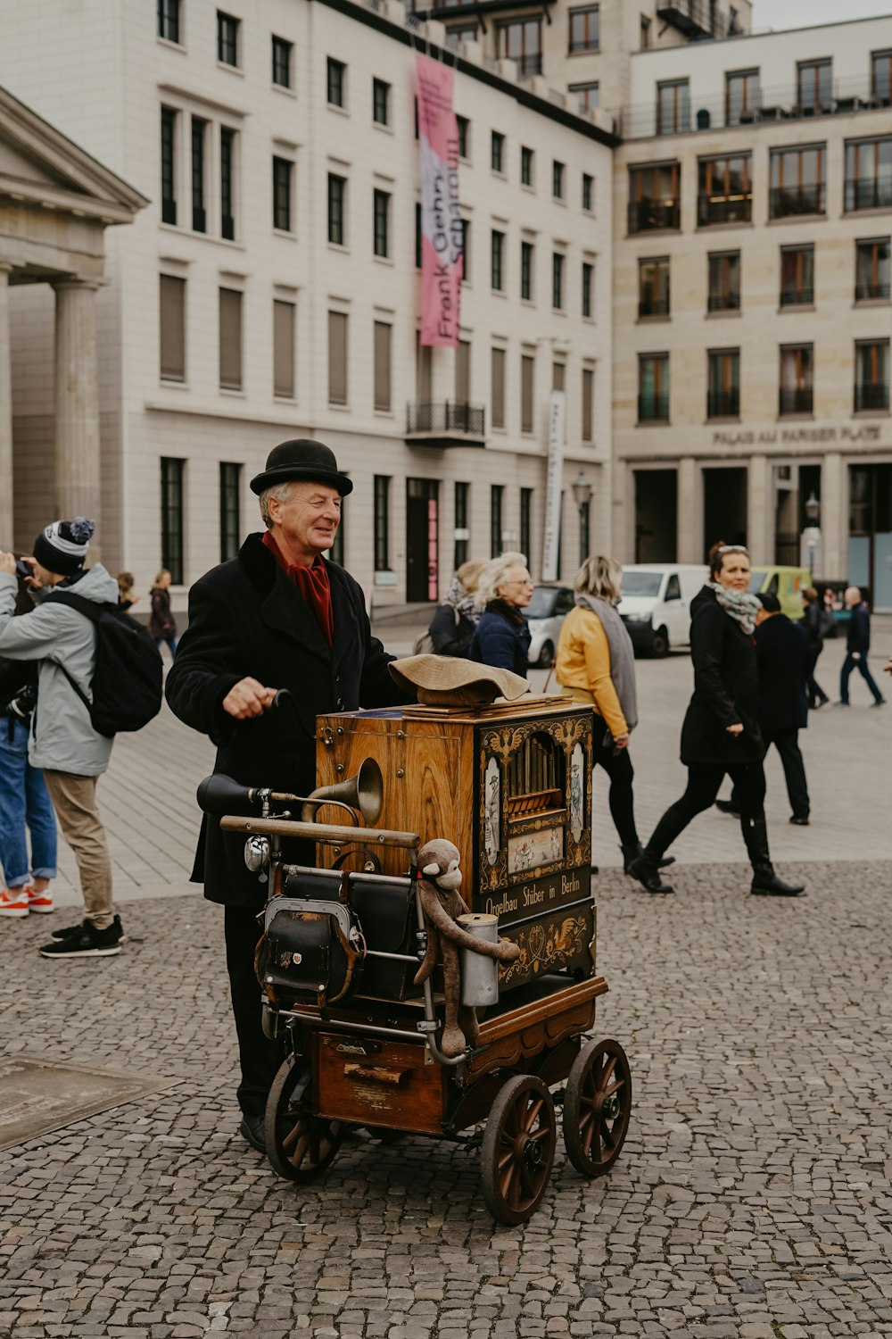 man in front of cart