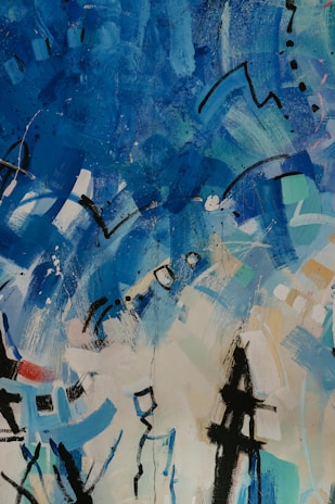 blue and white abstract painting