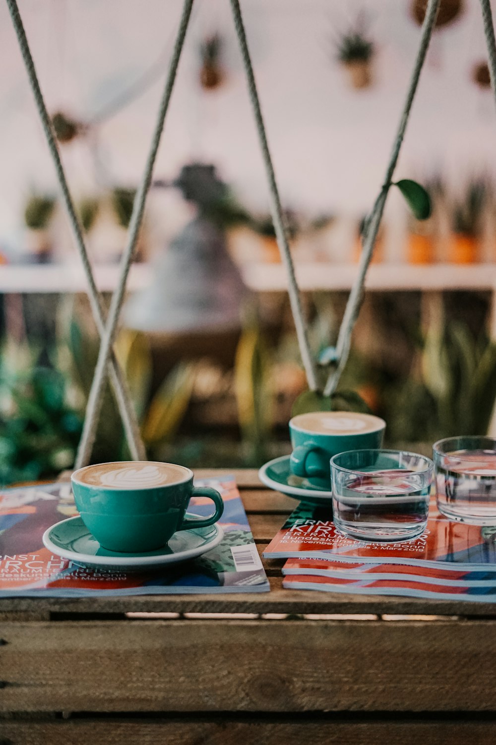 teacups on brown wooden on table