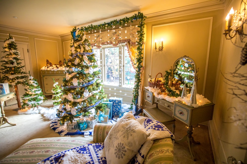 christmas tree and dressing table