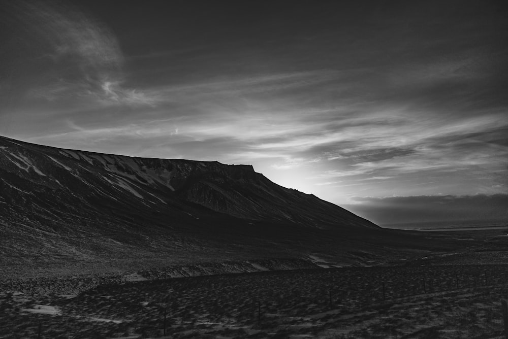 grayscale photo of mountain