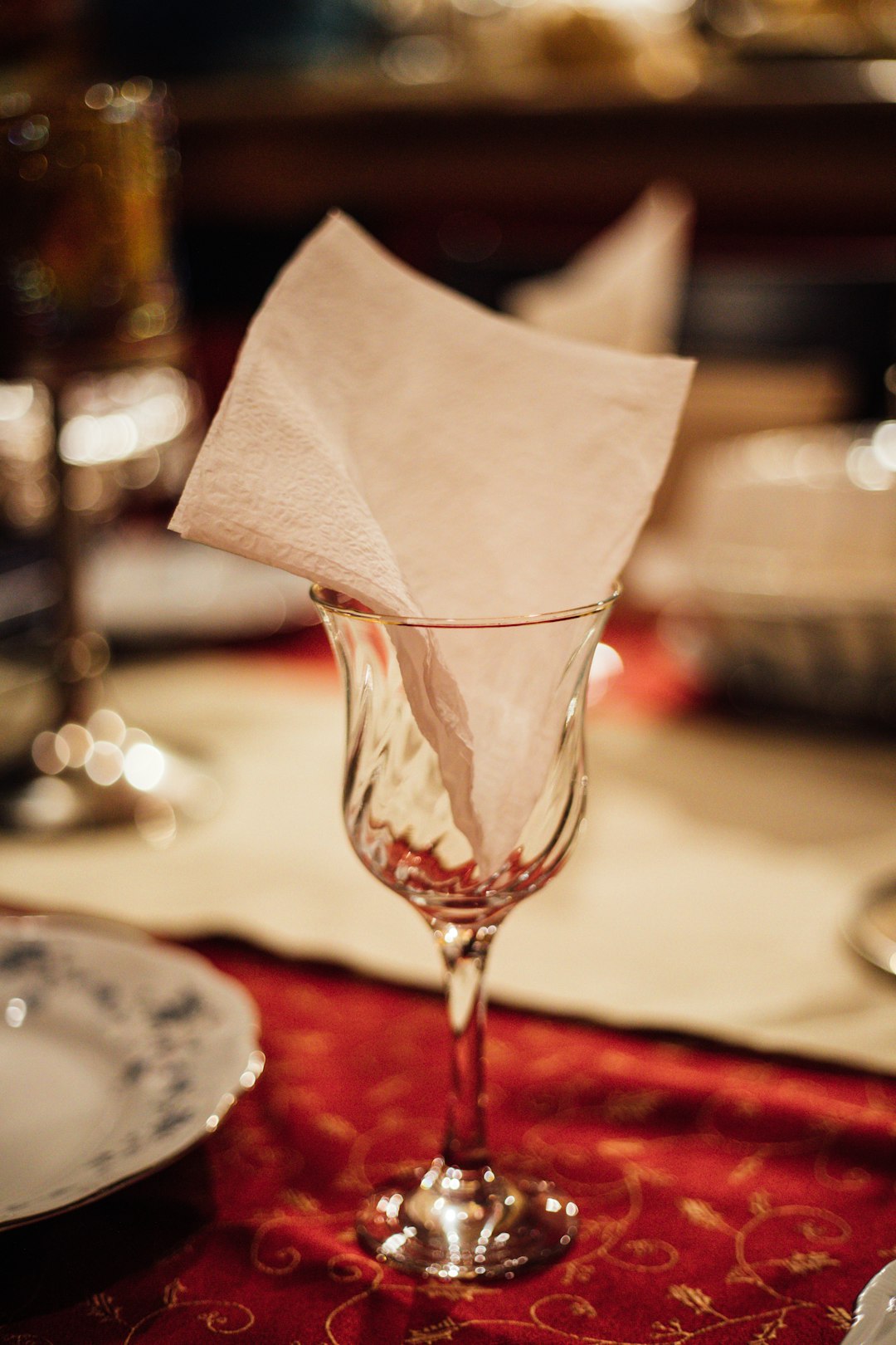 tissue paper in wine glass