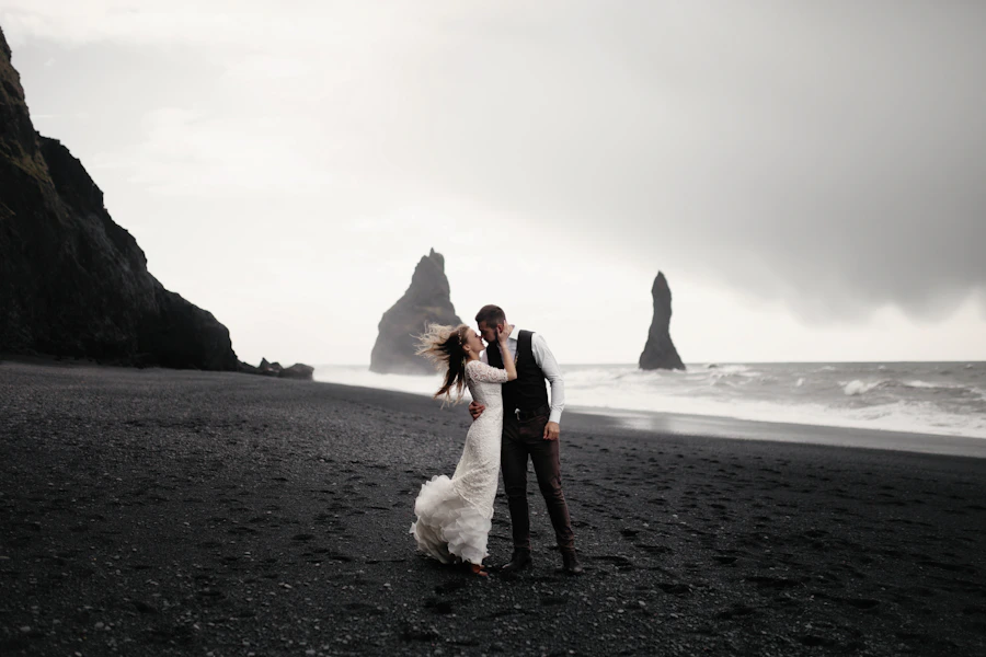 Bride and groom in warm golden light
