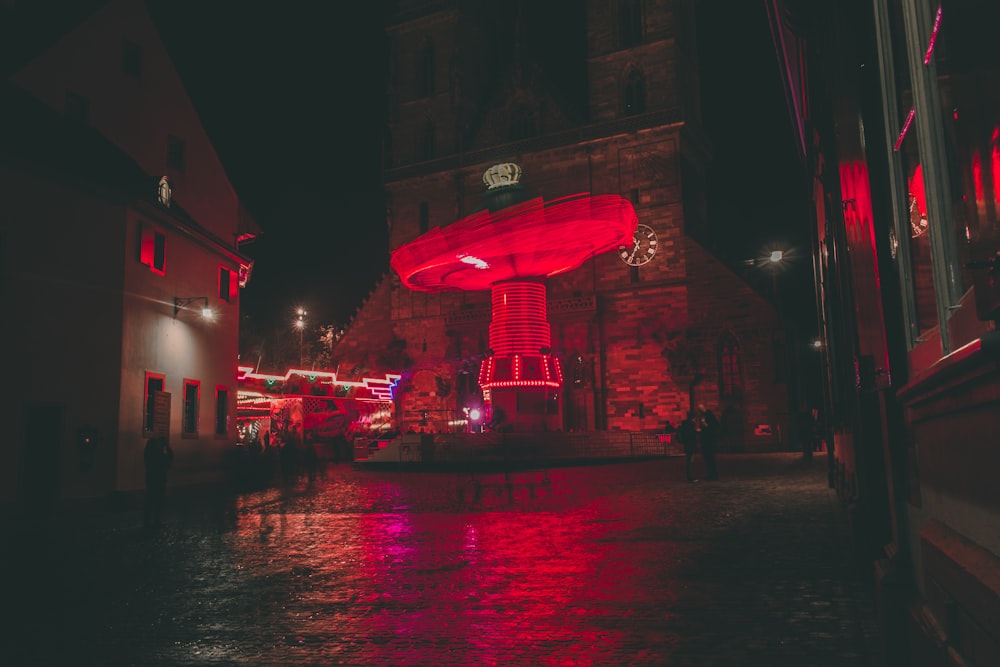 red lighted building at night