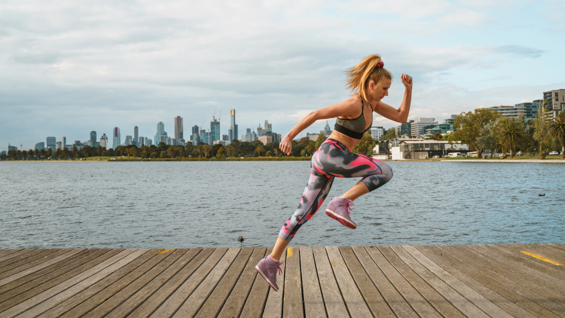 woman running at dock
