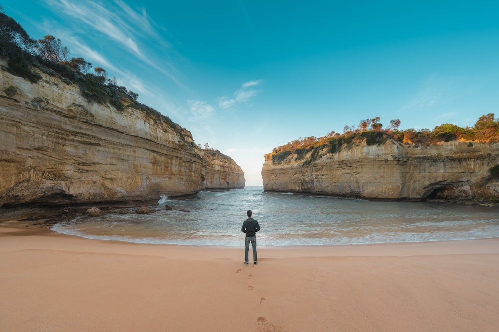 man standing on seashore