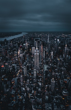 aerial photo of city skyline at night