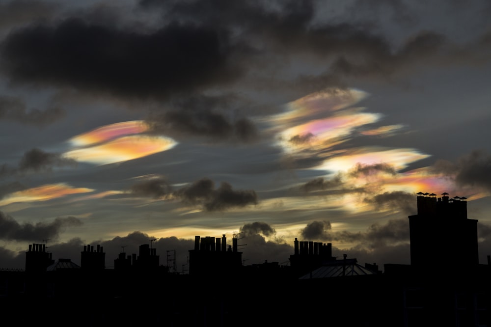 silhouette of buildings under cloudy sky