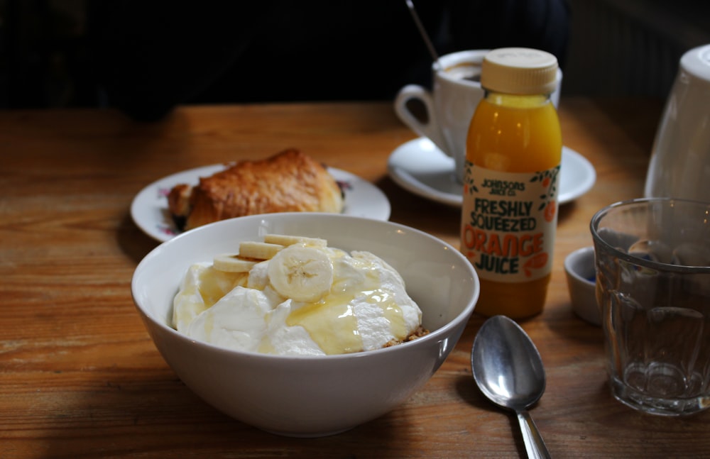 white cream in white bowl