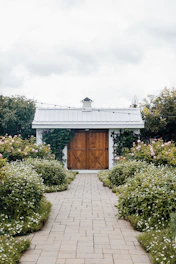 closed brown wooden door under cloudy sky during daytime