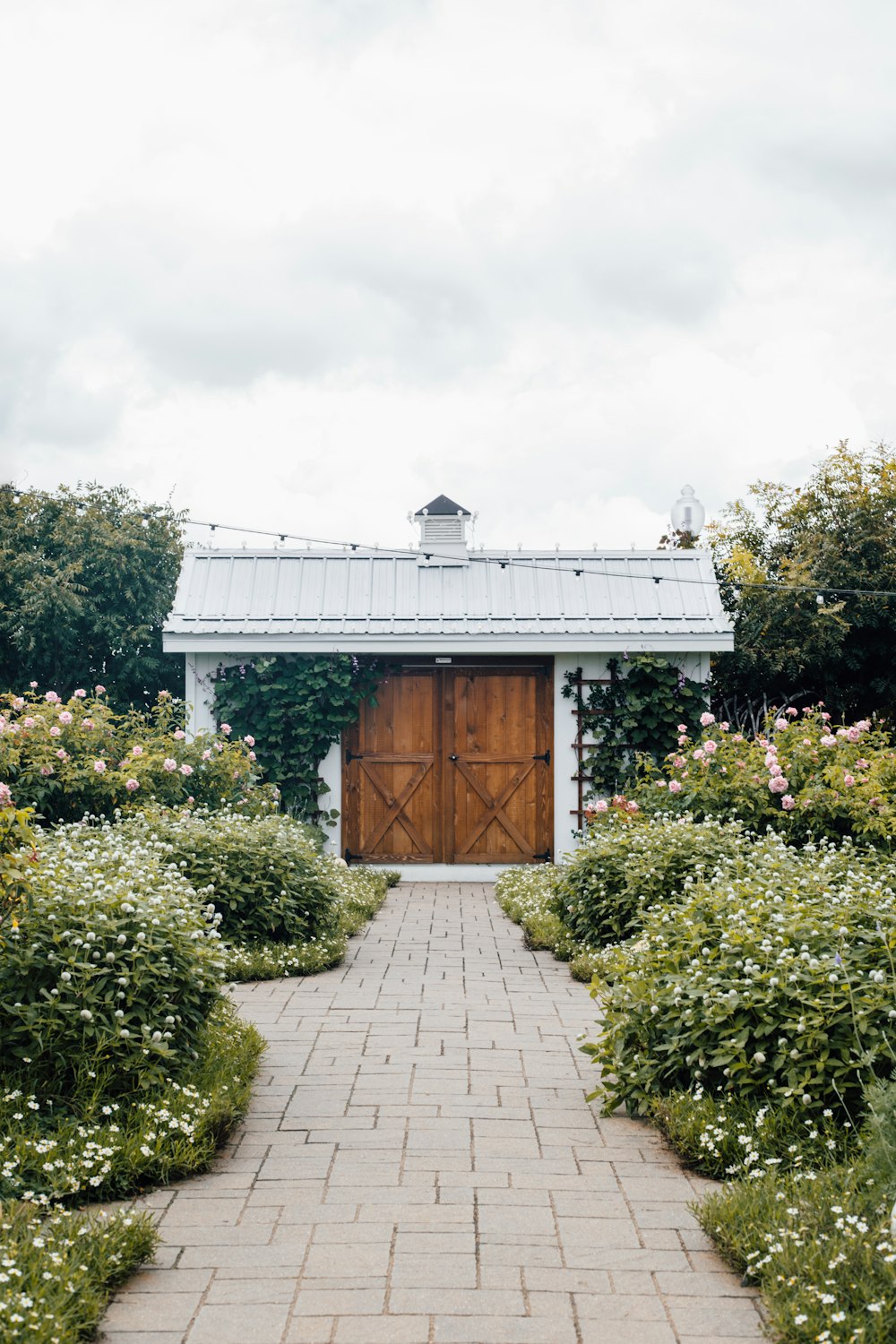 closed brown wooden door under cloudy sky during daytime