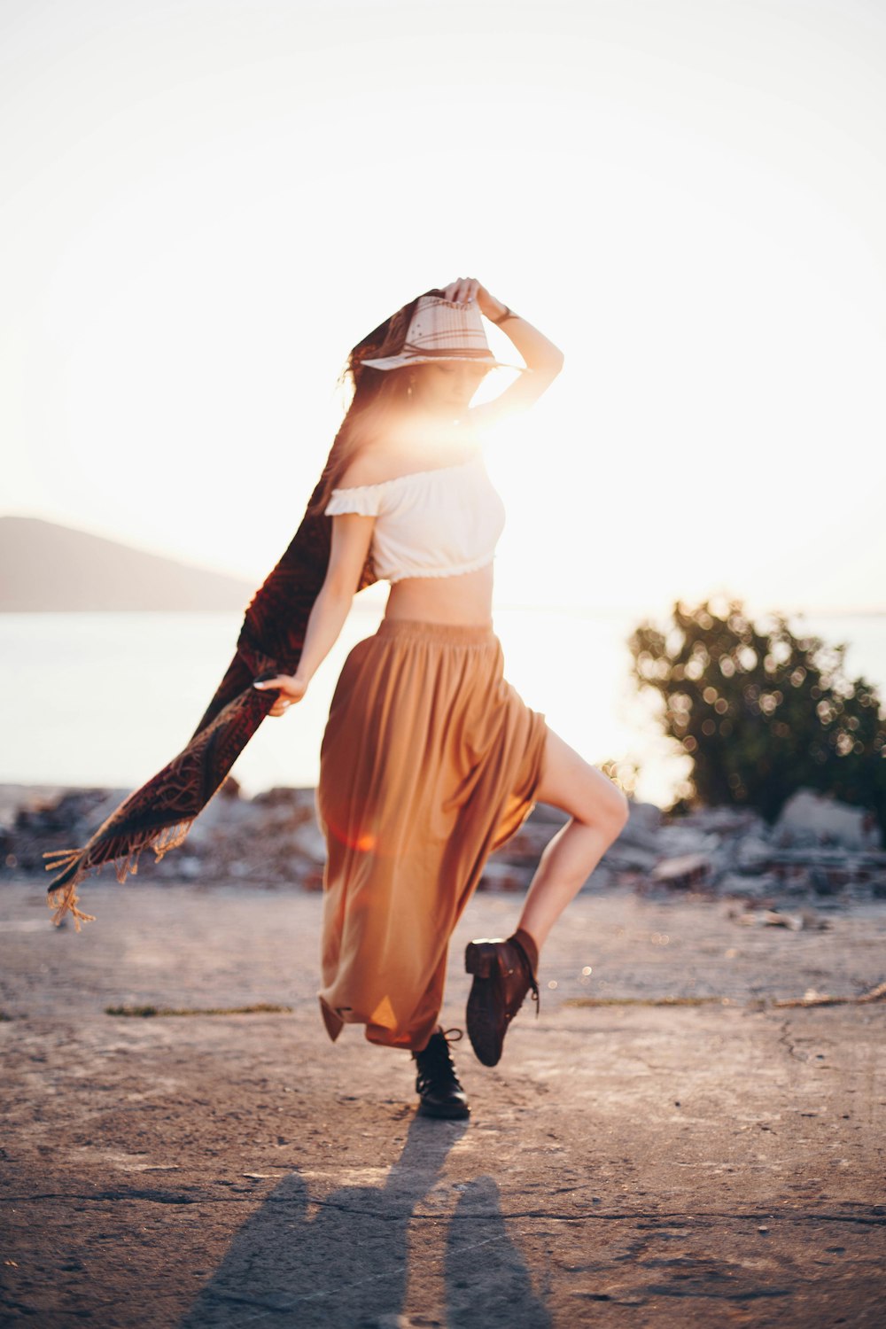 woman in orange skirt