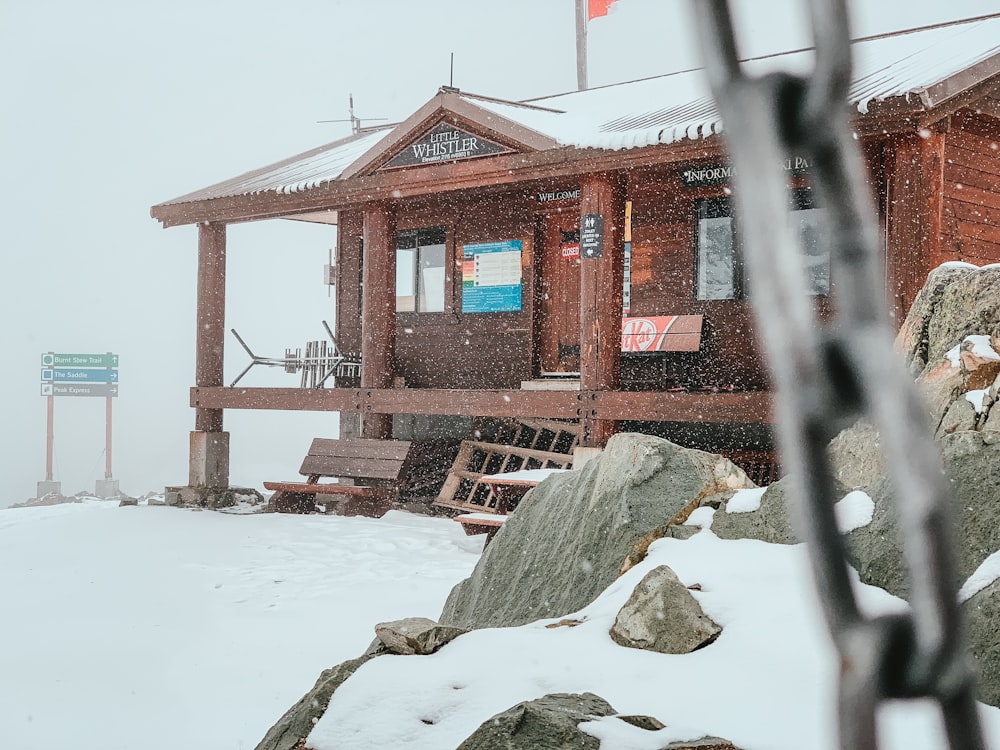 brown wooden cabin covered with snow