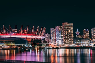 turned-on lights in city at night