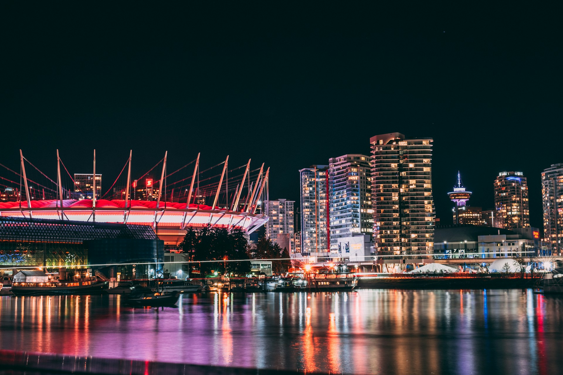 turned-on lights in city at night