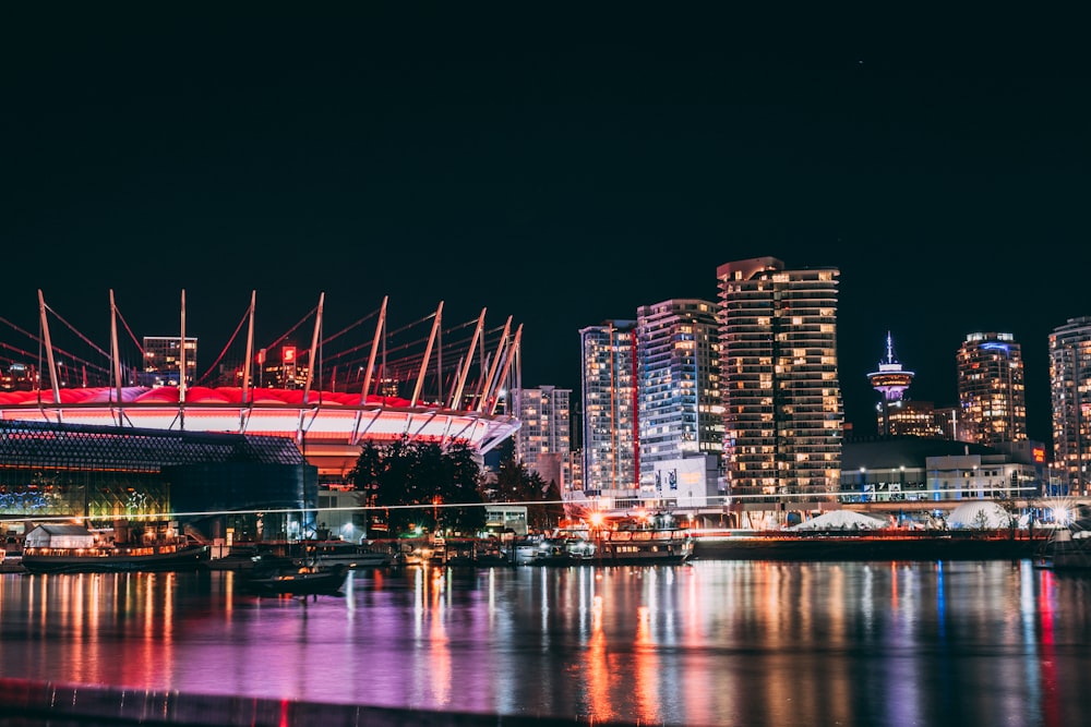 turned-on lights in city at night