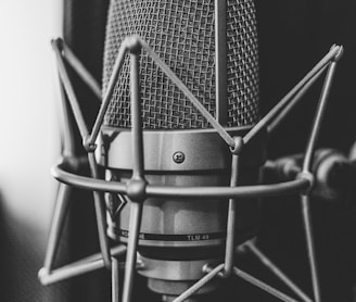 grayscale photography of microphone