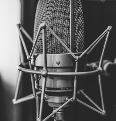 grayscale photography of microphone