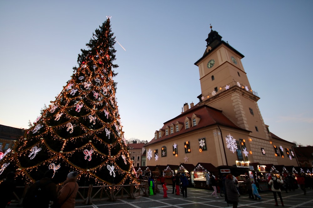 low angle photography of giant Christmas tree