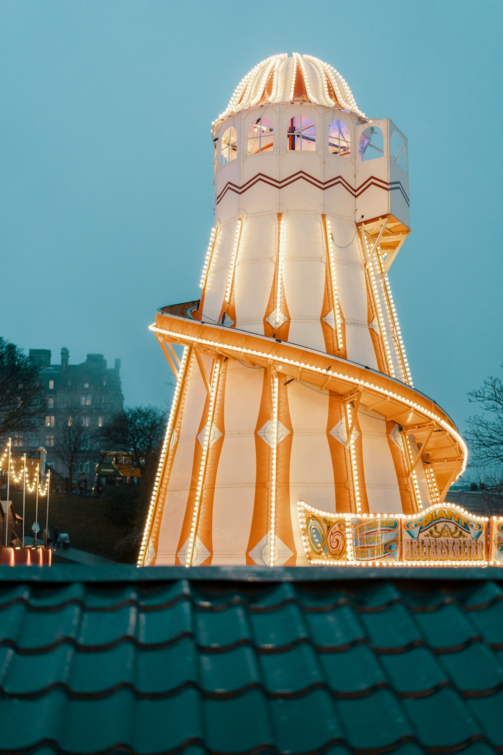 white and yellow lighthouse