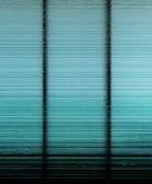 A digitally altered image with horizontal stripes forming a gradient from dark to light shades of teal and black, divided by vertical black lines implying a paneled structure.