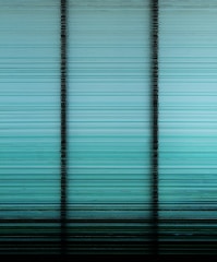 A digitally altered image with horizontal stripes forming a gradient from dark to light shades of teal and black, divided by vertical black lines implying a paneled structure.