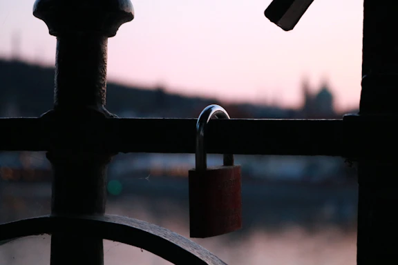 A friendly locksmith answering a mobile phone with a Houston city skyline in the background at dusk.