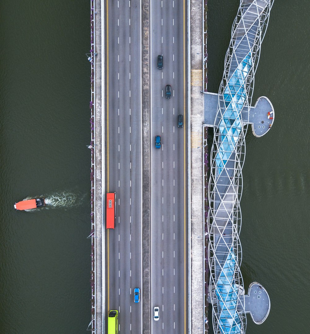 vehicle in bridge during daytime top-view photography