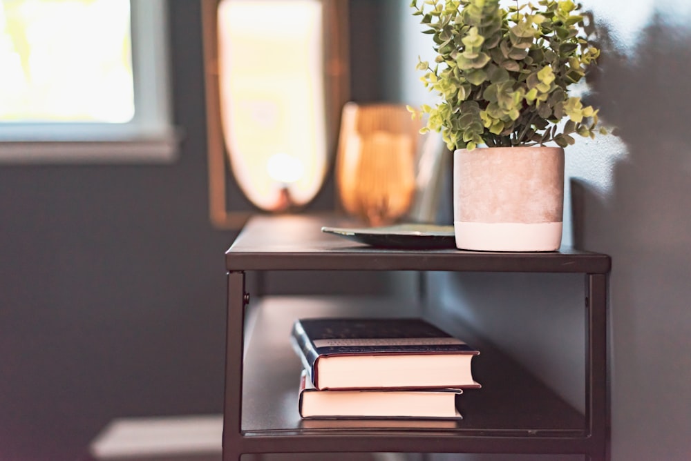 books on brown wooden table