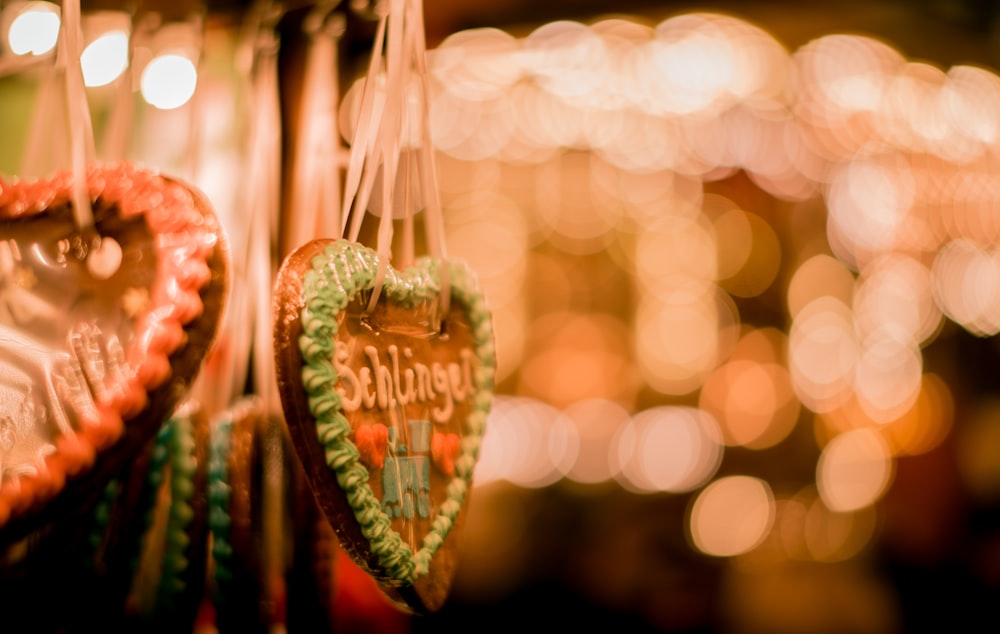 bokeh photography of brown heart hanging decor