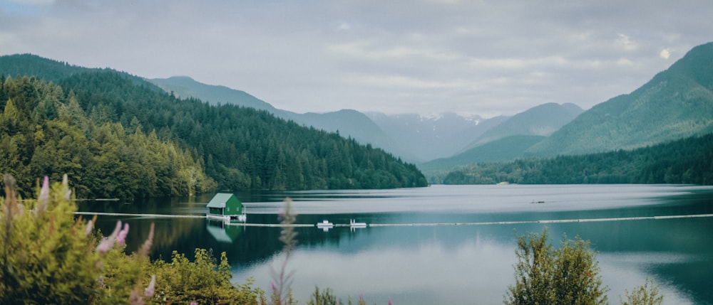 green houses surrounded by water