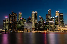 Singapore skyline lit up at night