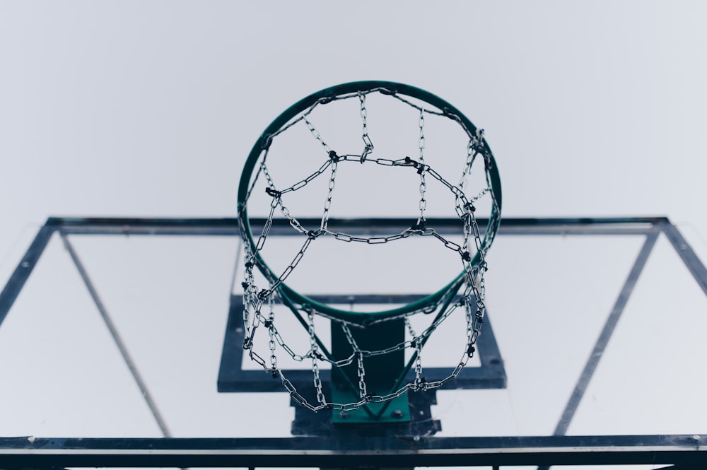 low-angle view of basketball hoop