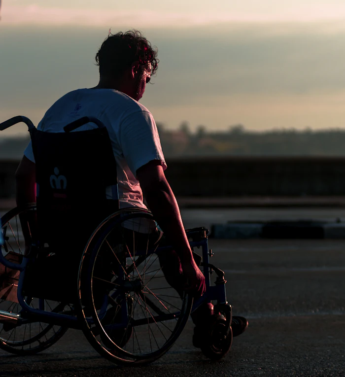 Man in a wheelchair outdoors