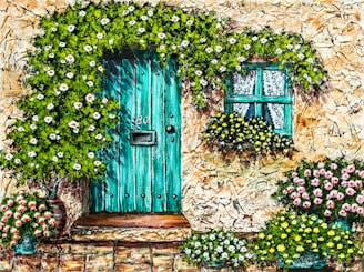 teal wooden closed door
