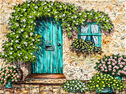 teal wooden closed door