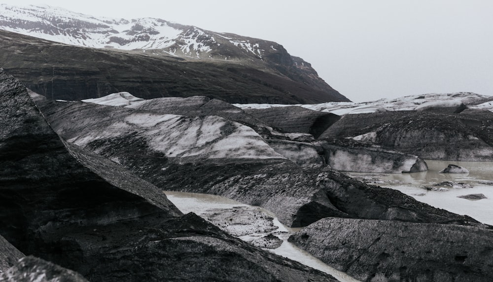 grayscale photo of mountain