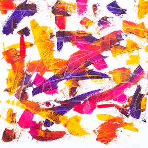 A vibrant 'paint your story' canvas featuring bold brushstrokes and personal symbols created by a participant.