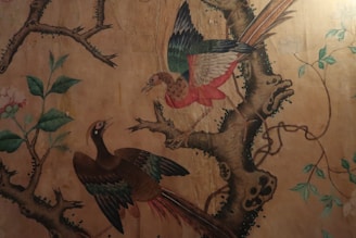 Softly lit pastel painting of a pair of native birds perched on a branch, full of tender emotion