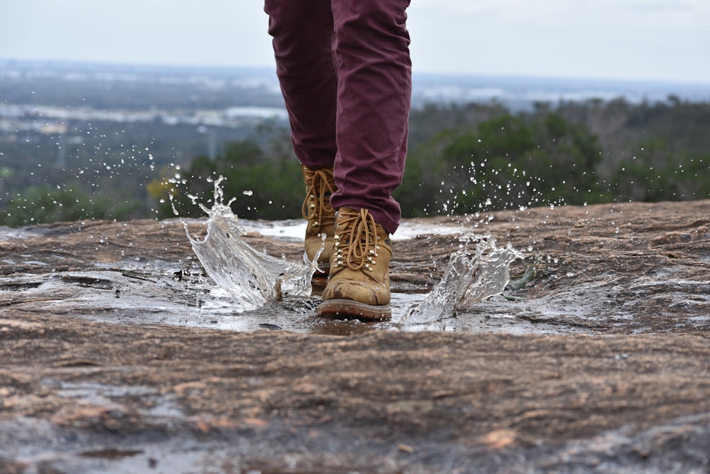 person step on water