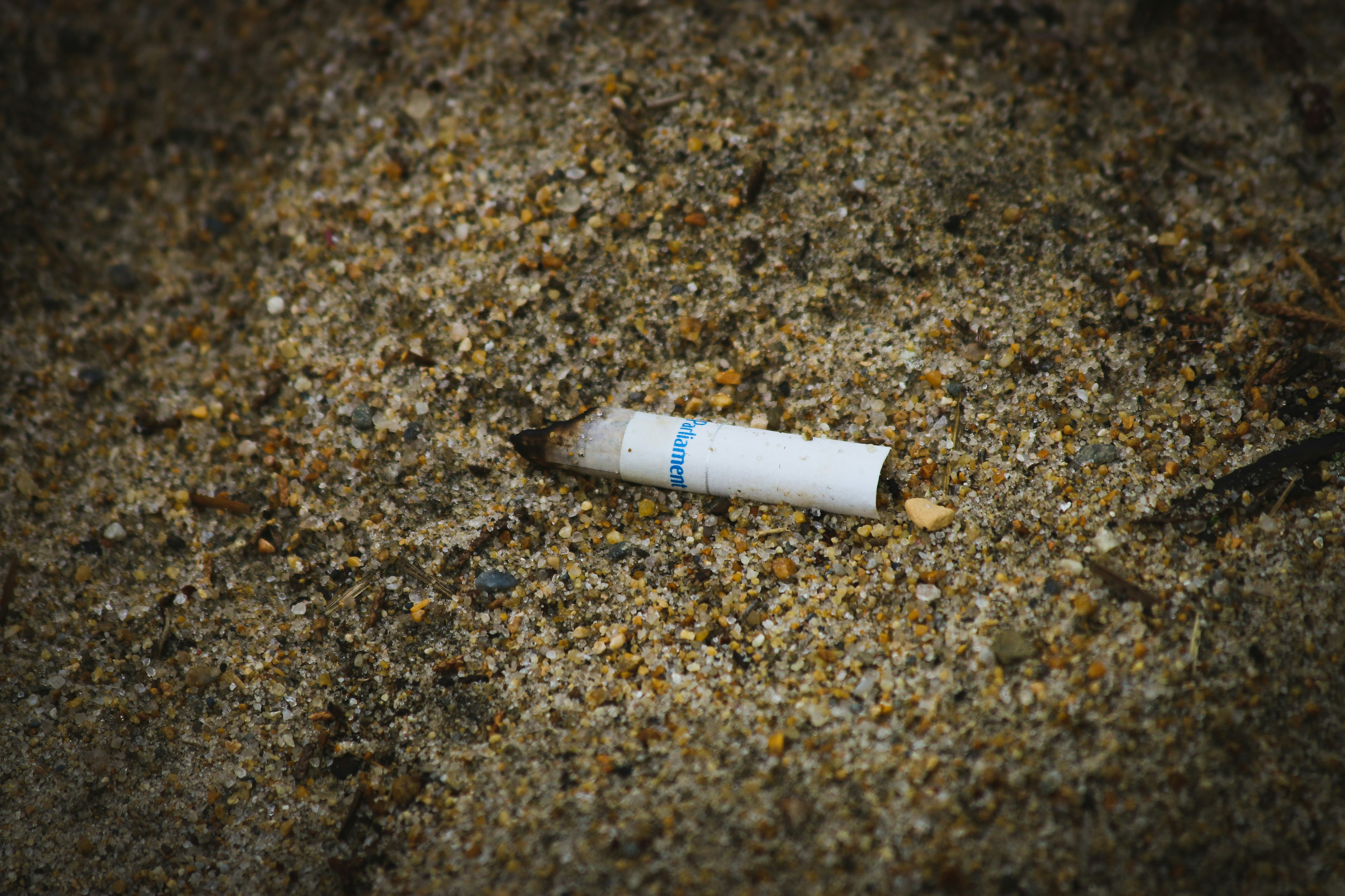 weißer Zigarettenstummel auf braunem Sand